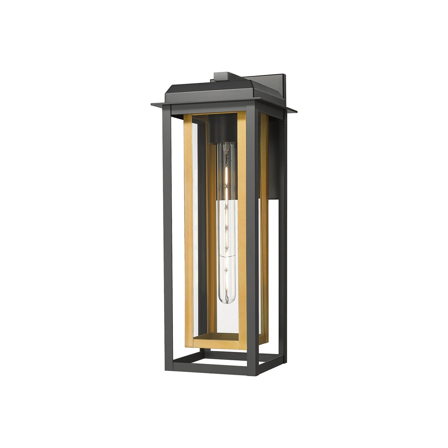 Innovations Mansfield 20in 1-Light Wall Sconce | Contemporary Matte Black Aluminum with Brass Accent and Clear Glass | Model 9951-1W-BK-20-CG-BR-CL