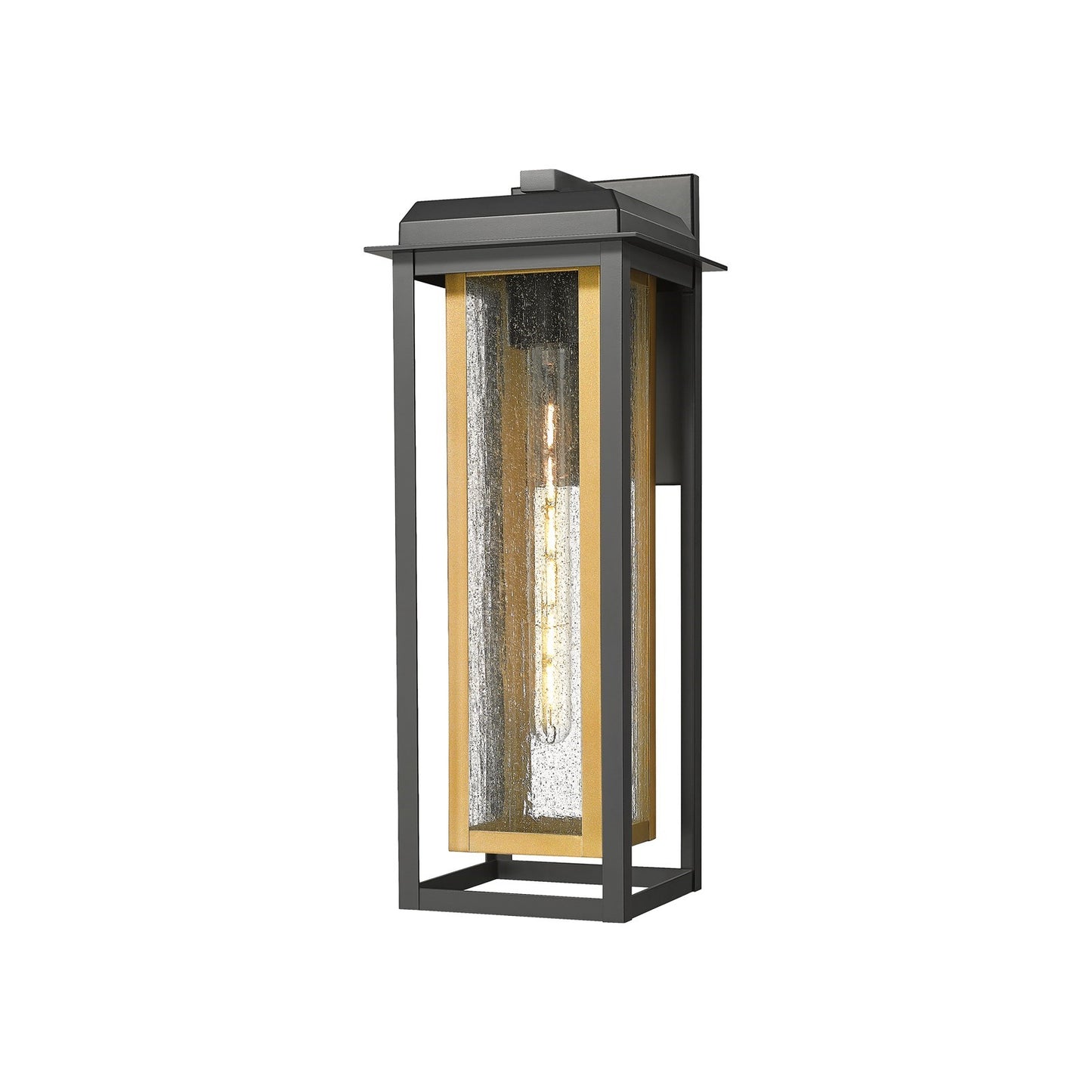 Innovations Mansfield 20in 1-Light Wall Sconce | Contemporary Matte Black Aluminum with Brass Accent and Seedy Glass | Model 9951-1W-BK-20-CG-BR-SDY
