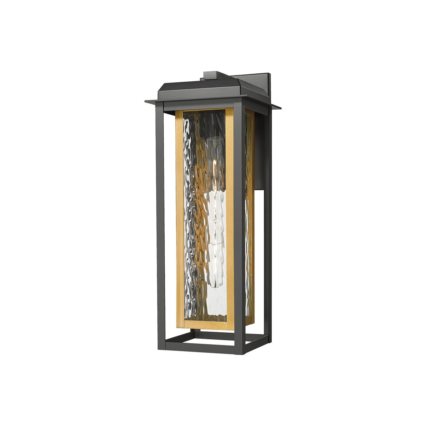 Innovations Mansfield 20in 1-Light Wall Sconce | Contemporary Matte Black Aluminum and Brass Inner Cage Water Glass | Model 9951-1W-BK-20-CG-BR-WG