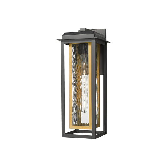 Innovations Mansfield 20in 1-Light Wall Sconce | Contemporary Matte Black Aluminum and Brass Inner Cage Water Glass | Model 9951-1W-BK-20-CG-BR-WG