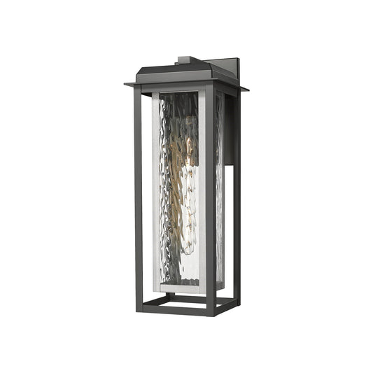 Innovations Mansfield 20in 1-Light Wall Sconce | Contemporary Matte Black Aluminum and Silver Inner Cage Water Glass | Model 9951-1W-BK-20-CG-SV-WG