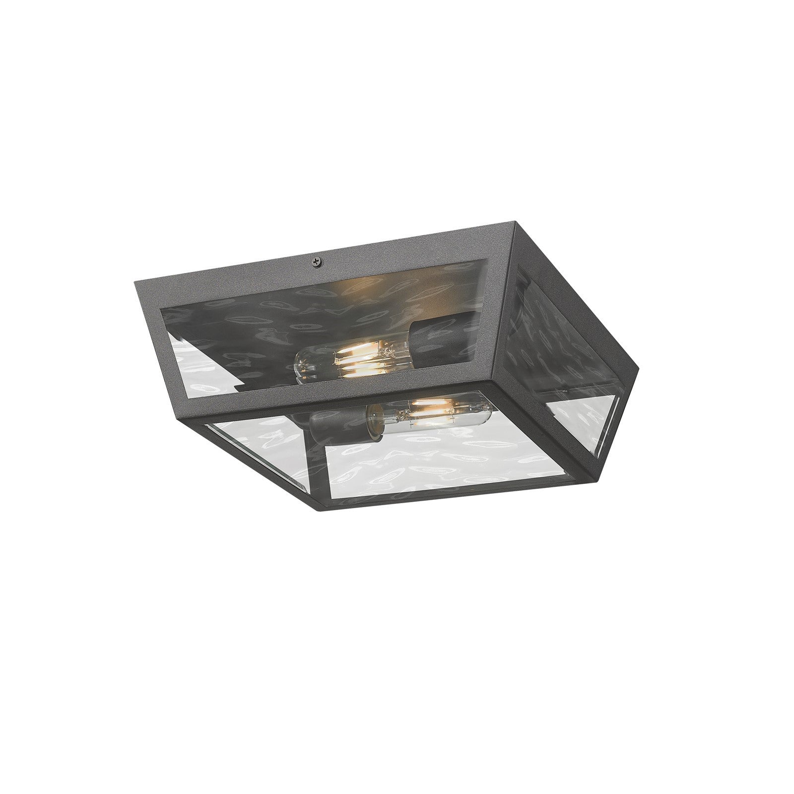 Innovations Madison 12in 1-Light Flush Mount | Coastal Modern Matte Black and Waterglass | Covered Porch & Entryway | Model 9952-1F-BK-12-WG