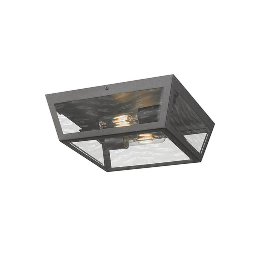 Innovations Madison 12in 1-Light Flush Mount | Coastal Modern Matte Black and Waterglass | Covered Porch & Entryway | Model 9952-1F-BK-12-WG