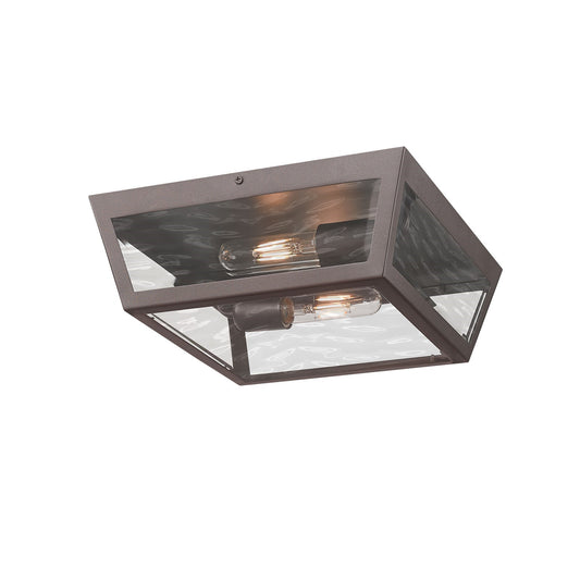 Innovations Madison 12in 2-Light Flush Mount | Coastal Bronze Aluminum and Waterglass | Covered Porch & Entryway | Model 9952-1F-BZ-12-WG