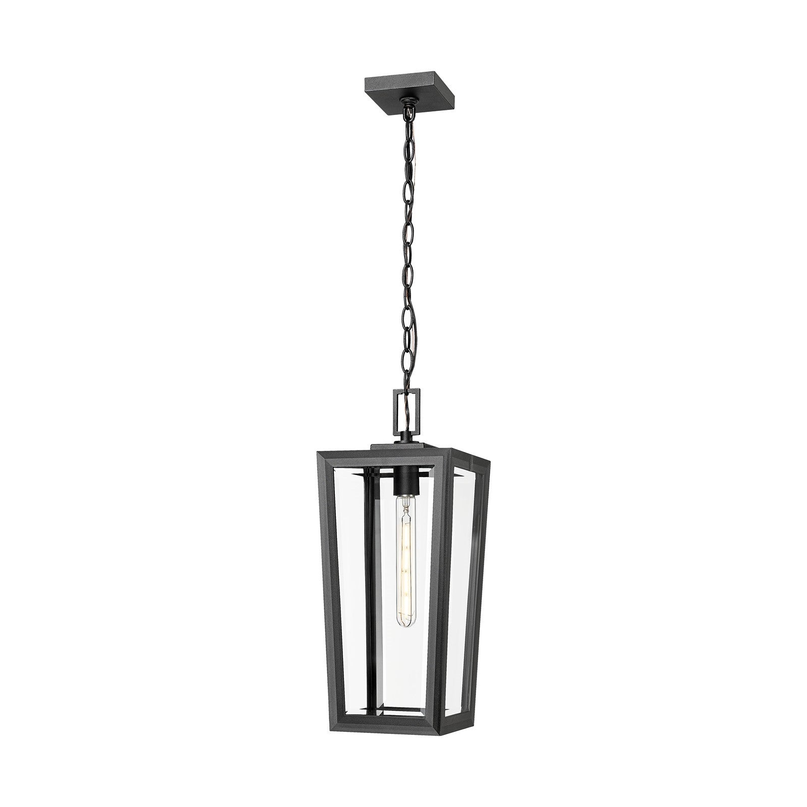Innovations Madison 8in 1-Light Pendant | Coastal Matte Black Aluminum and Clear Glass | Covered Porch & Entryway | Model 9952-1H-BK-20-CL