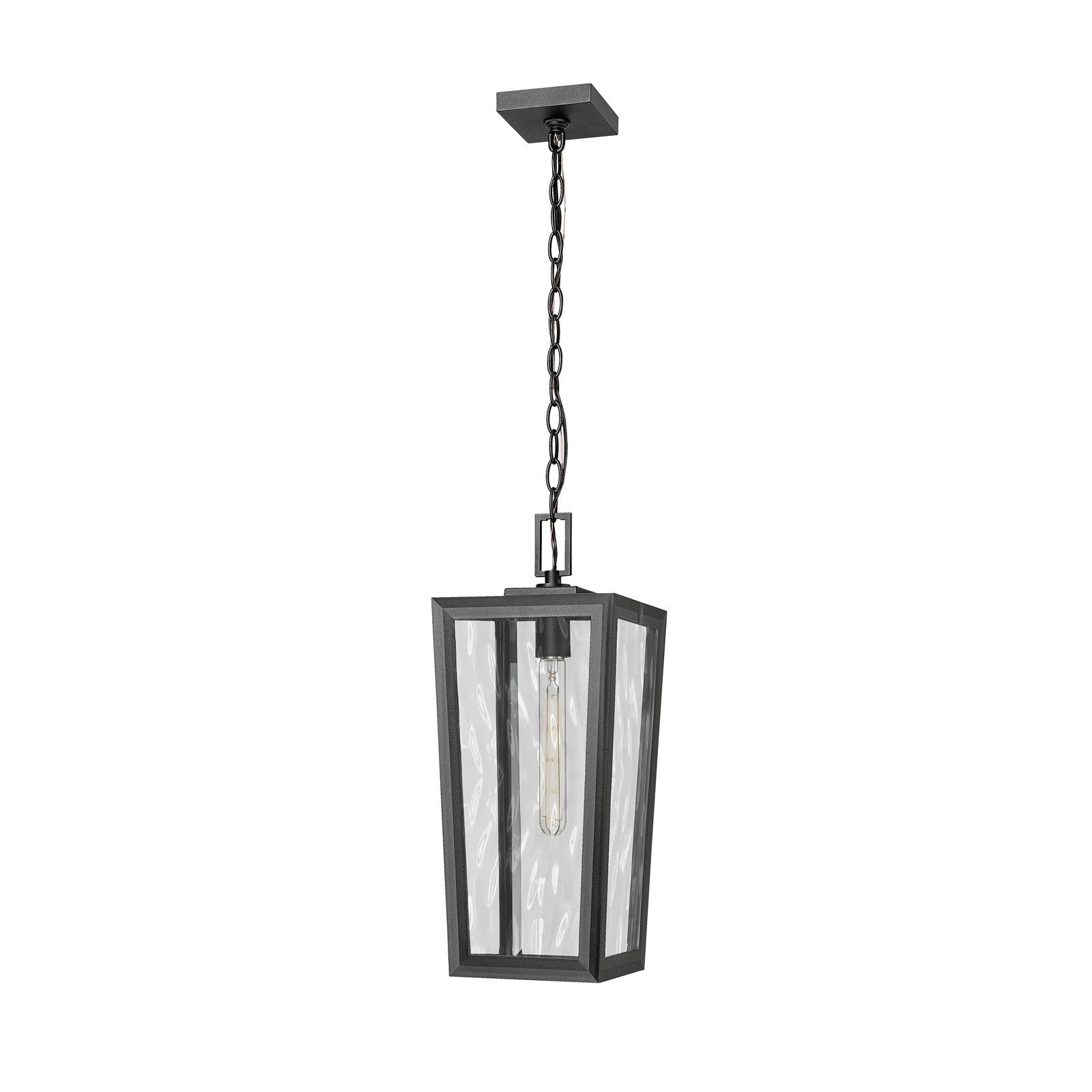 Innovations Madison 8in 1-Light Pendant | Coastal Matte Black Aluminum and Waterglass Glass | Covered Porch & Entryway | Model 9952-1H-BK-20-WG