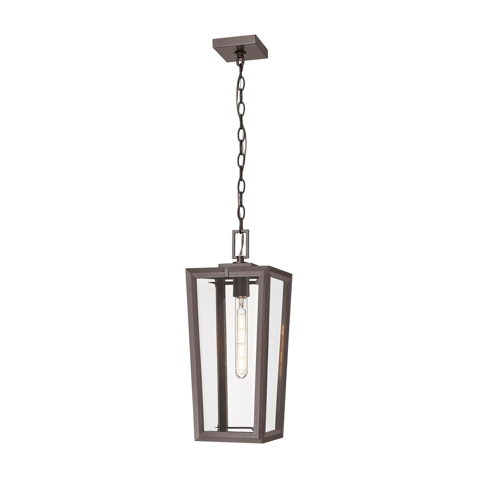 Innovations Madison 8in 1-Light Pendant | Coastal Bronze Aluminum and Clear Glass | Covered Porch & Entryway | 8 x 8 x 19.62 in | Model 9952-1H-BZ-20-CL