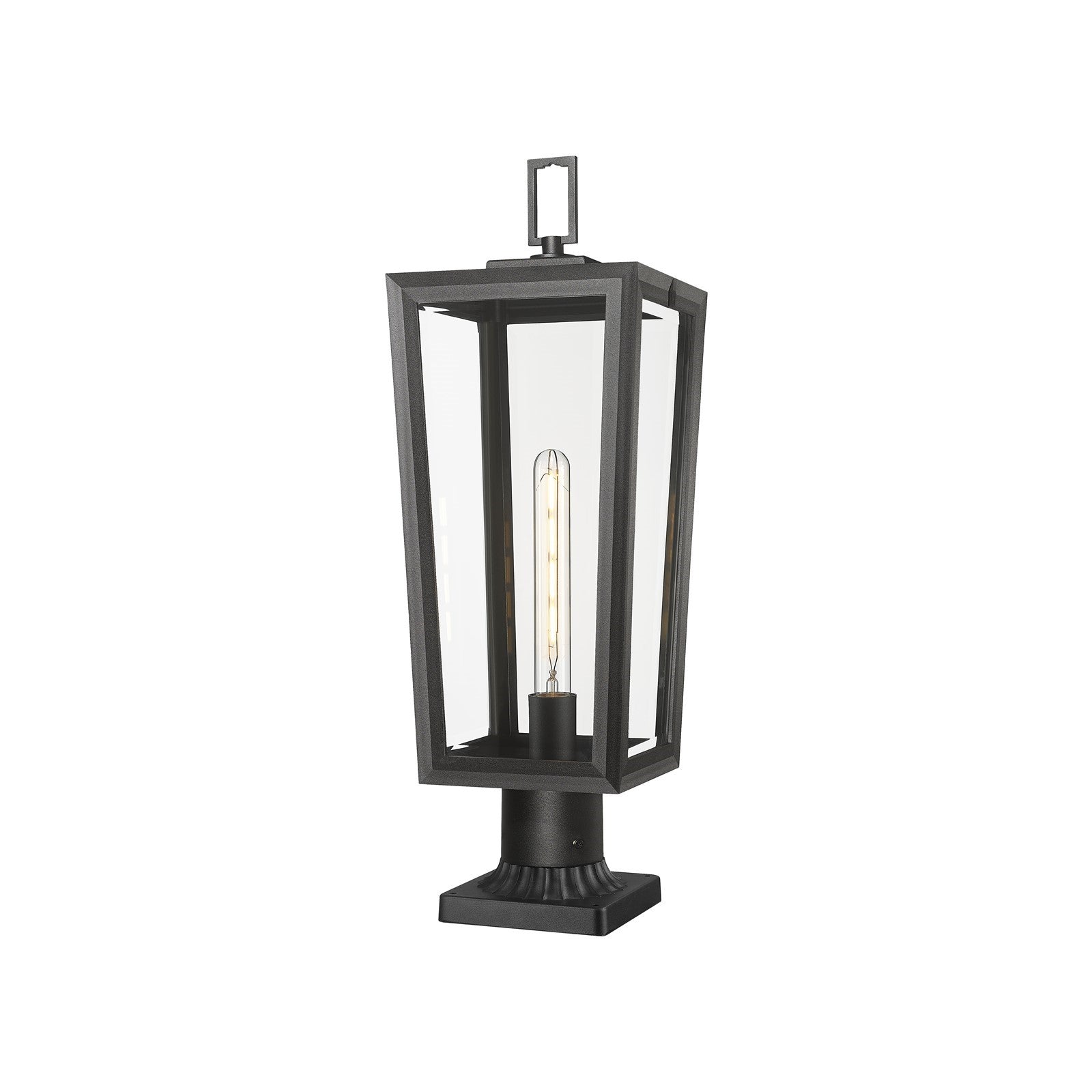 Innovations Madison 8in 1-Light Post Lantern | Coastal Matte Black Aluminum and Clear Beveled Glass | Outdoor Entryway & | Model 9952-1PLT-BK-23-CL