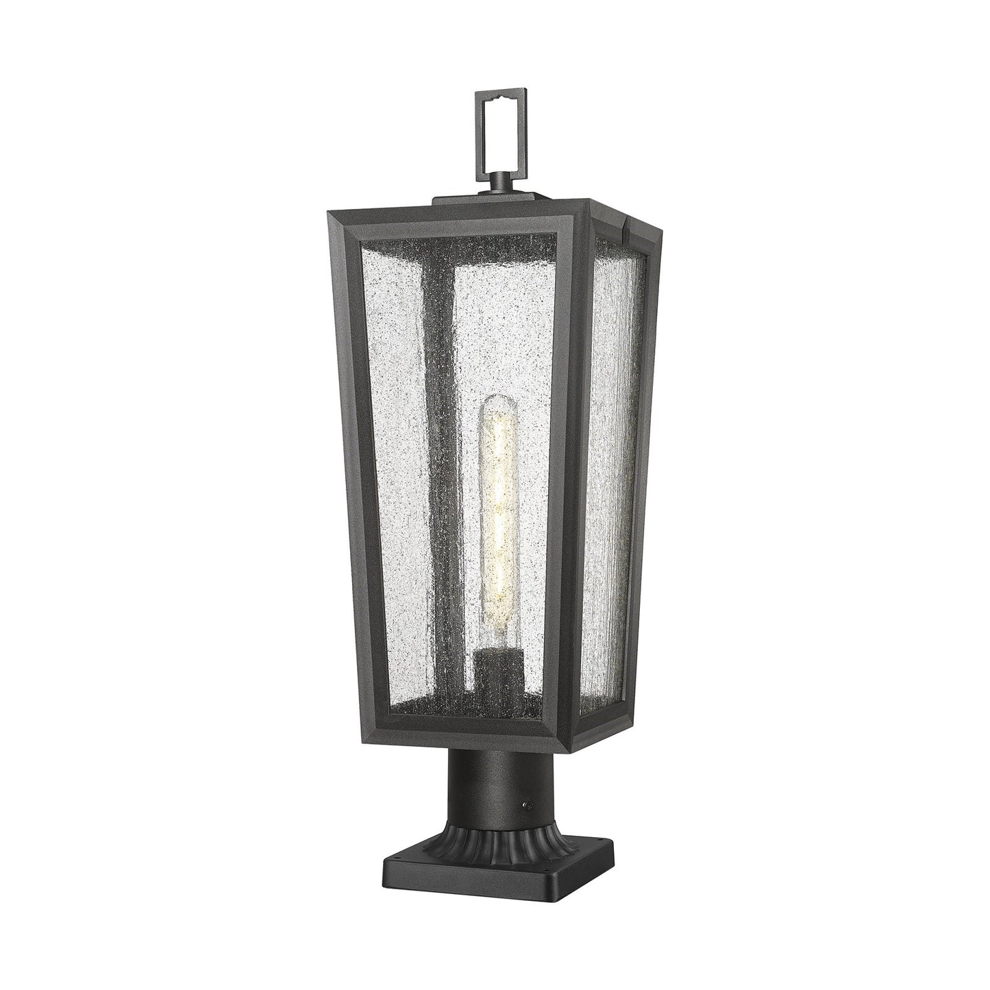Innovations Madison 8in 1-Light Post Lantern | Coastal Matte Black Aluminum and Seedy Glass | Outdoor Entryway & Walkway | Model 9952-1PLT-BK-23-SDY