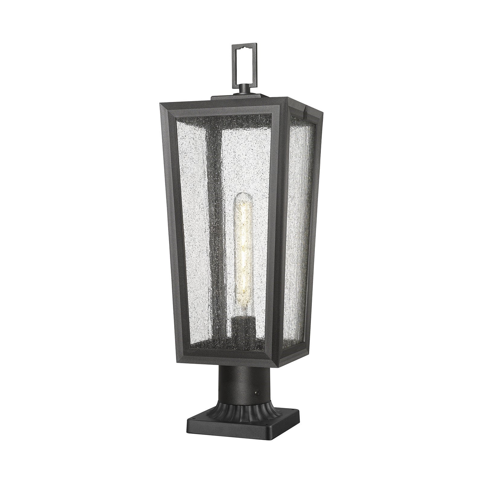 Innovations Madison 8in 1-Light Post Lantern | Coastal Matte Black Aluminum and Seedy Glass | Outdoor Entryway & Walkway | Model 9952-1PLT-BK-23-SDY