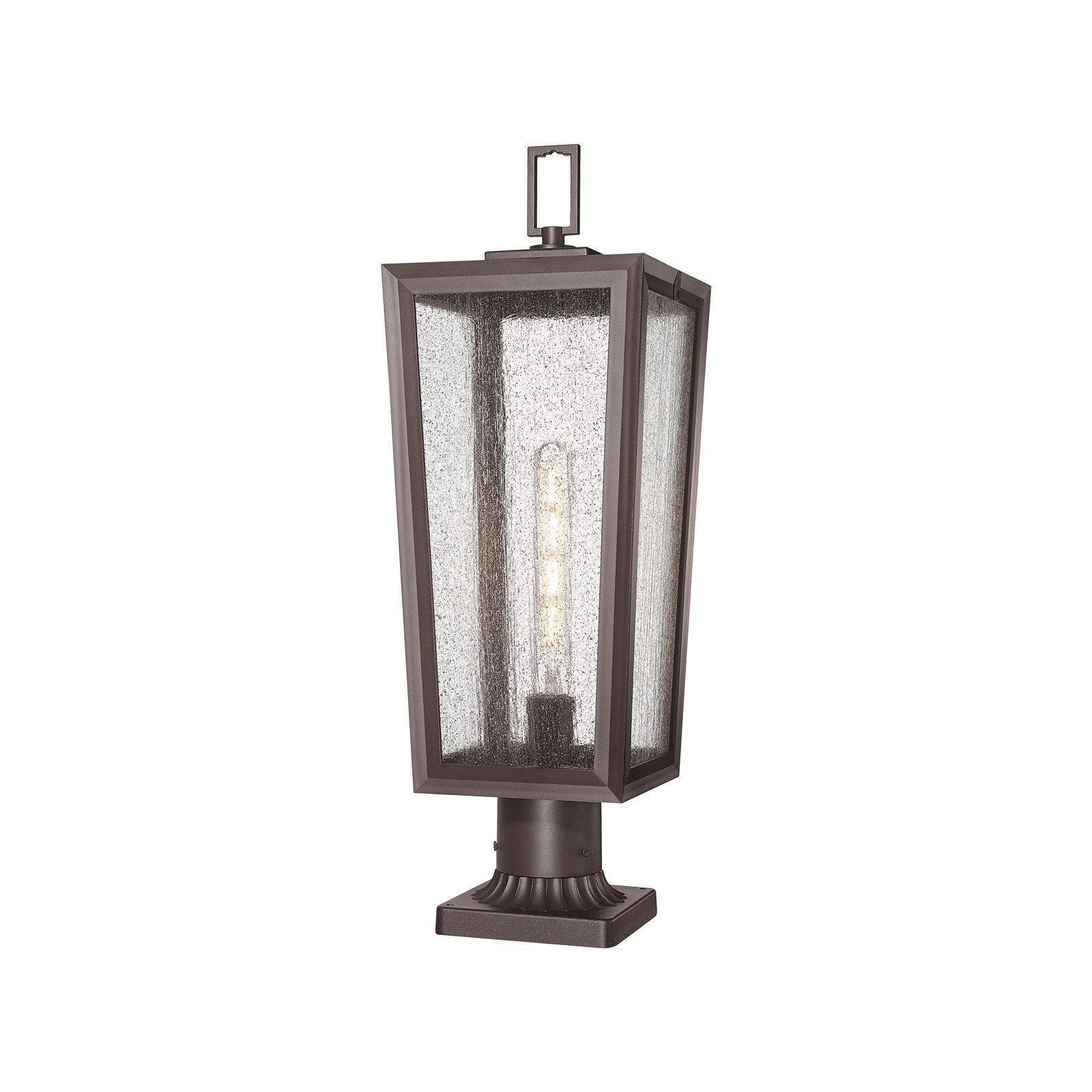 Innovations Madison 8in 1-Light Post Lantern | Coastal Bronze Aluminum and Seedy Glass | Outdoor Entryway & Walkway | Model 9952-1PLT-BZ-23-SDY