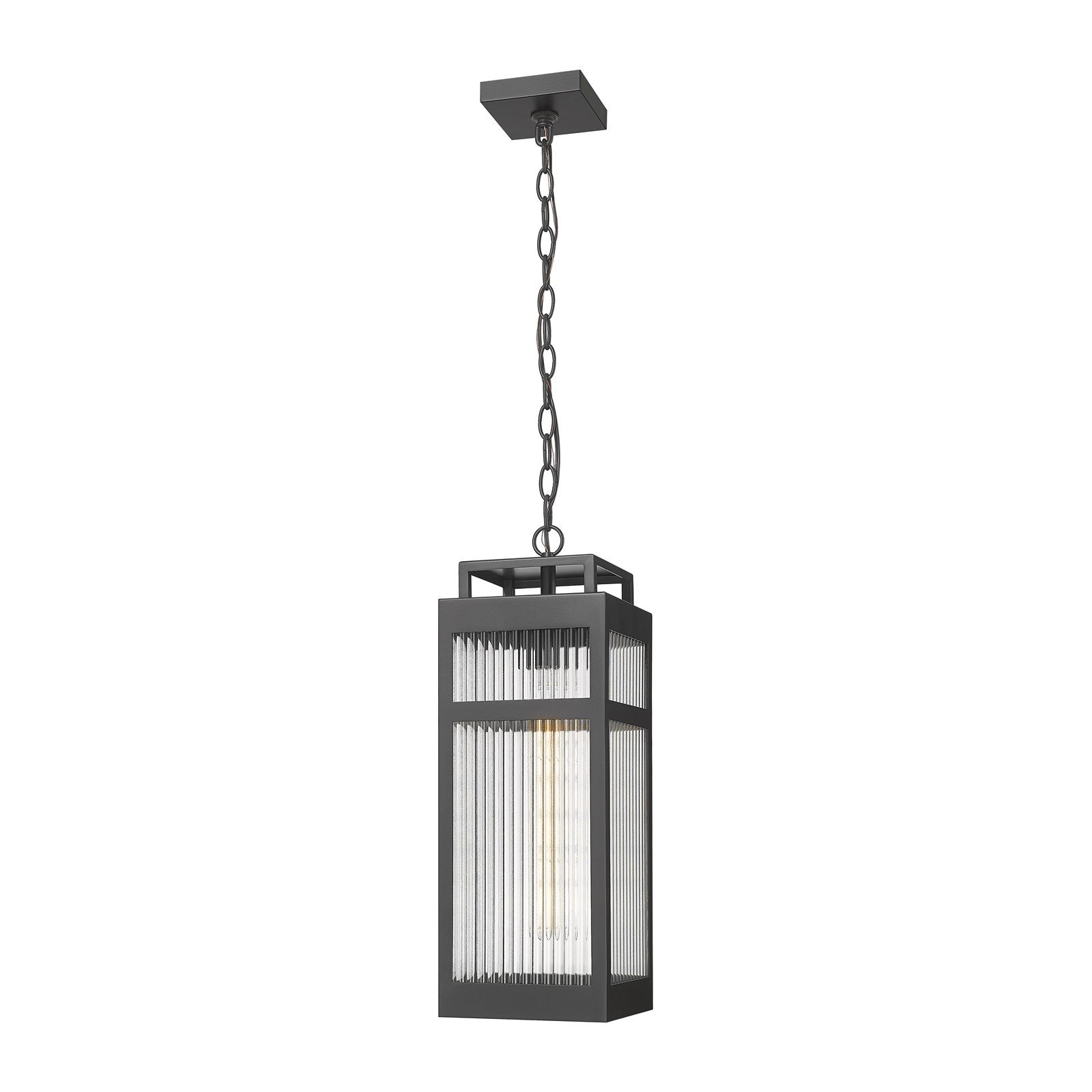 Innovations Ridgeway 7in 1-Light Pendant | Contemporary Matte Black Aluminum and Striped Clear Glass | Covered Patios & | Model 9953-1H-BK-20-SCL