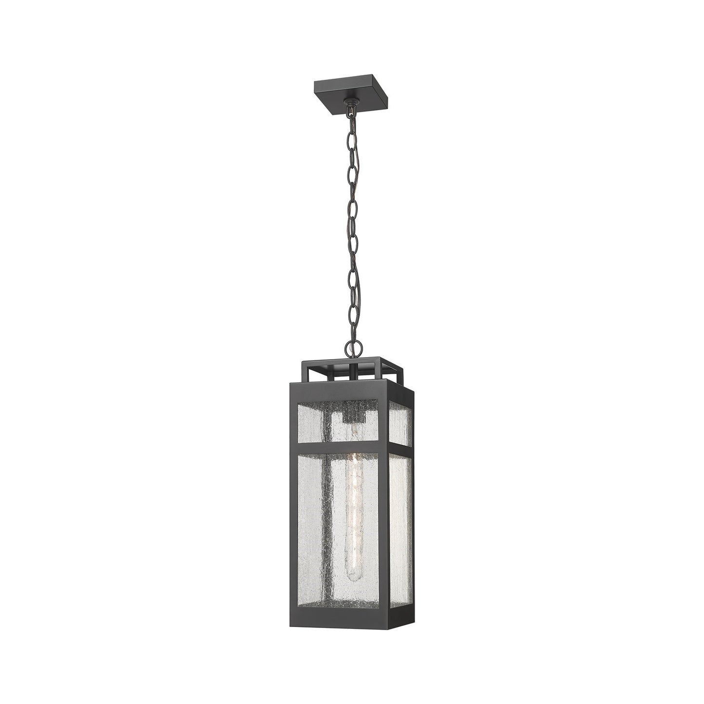Innovations Ridgeway 7in 1-Light Pendant | Contemporary Matte Black Aluminum and Seedy Glass | Covered Patios & Entryways | Model 9953-1H-BK-20-SDY