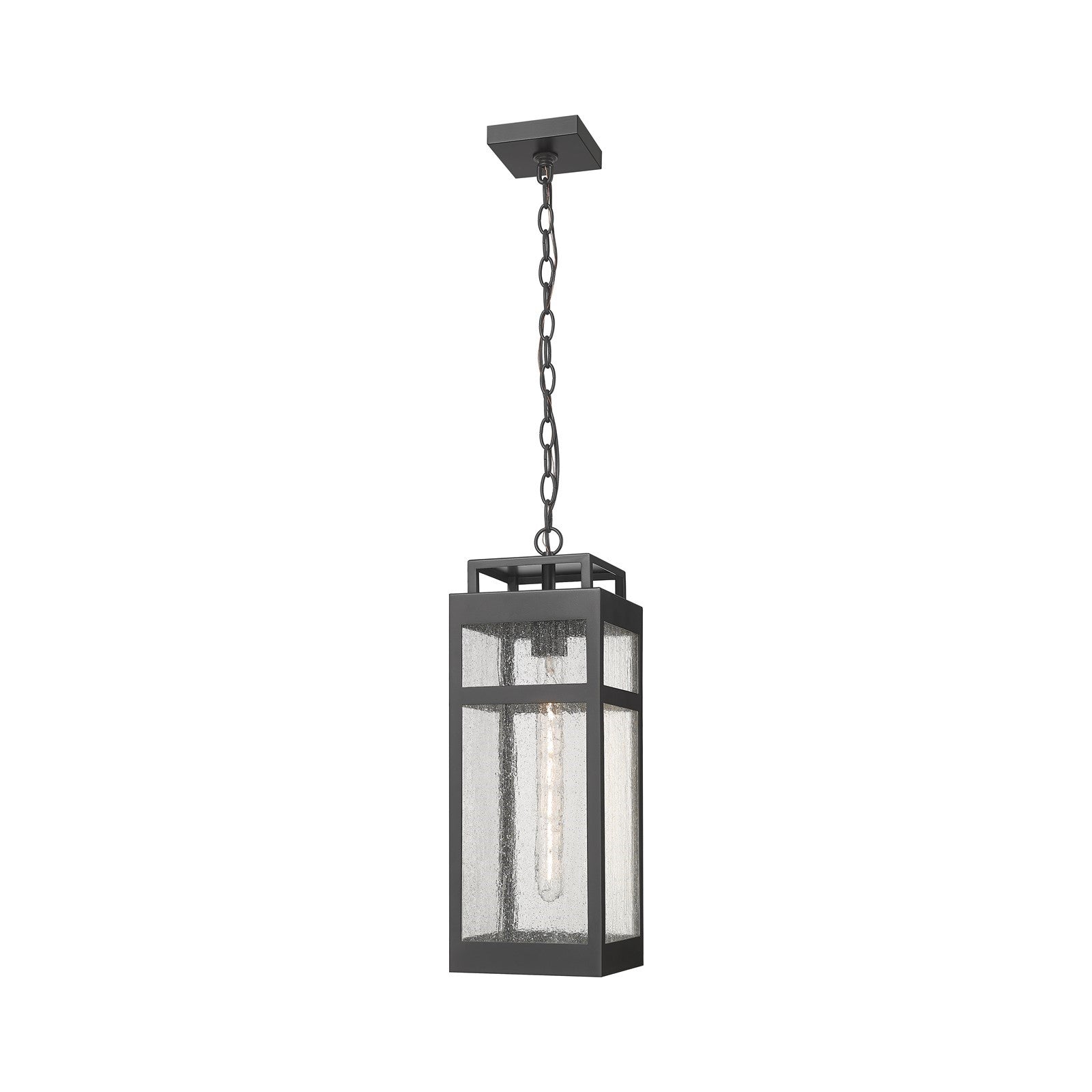 Innovations Ridgeway 7in 1-Light Pendant | Contemporary Matte Black Aluminum and Seedy Glass | Covered Patios & Entryways | Model 9953-1H-BK-20-SDY