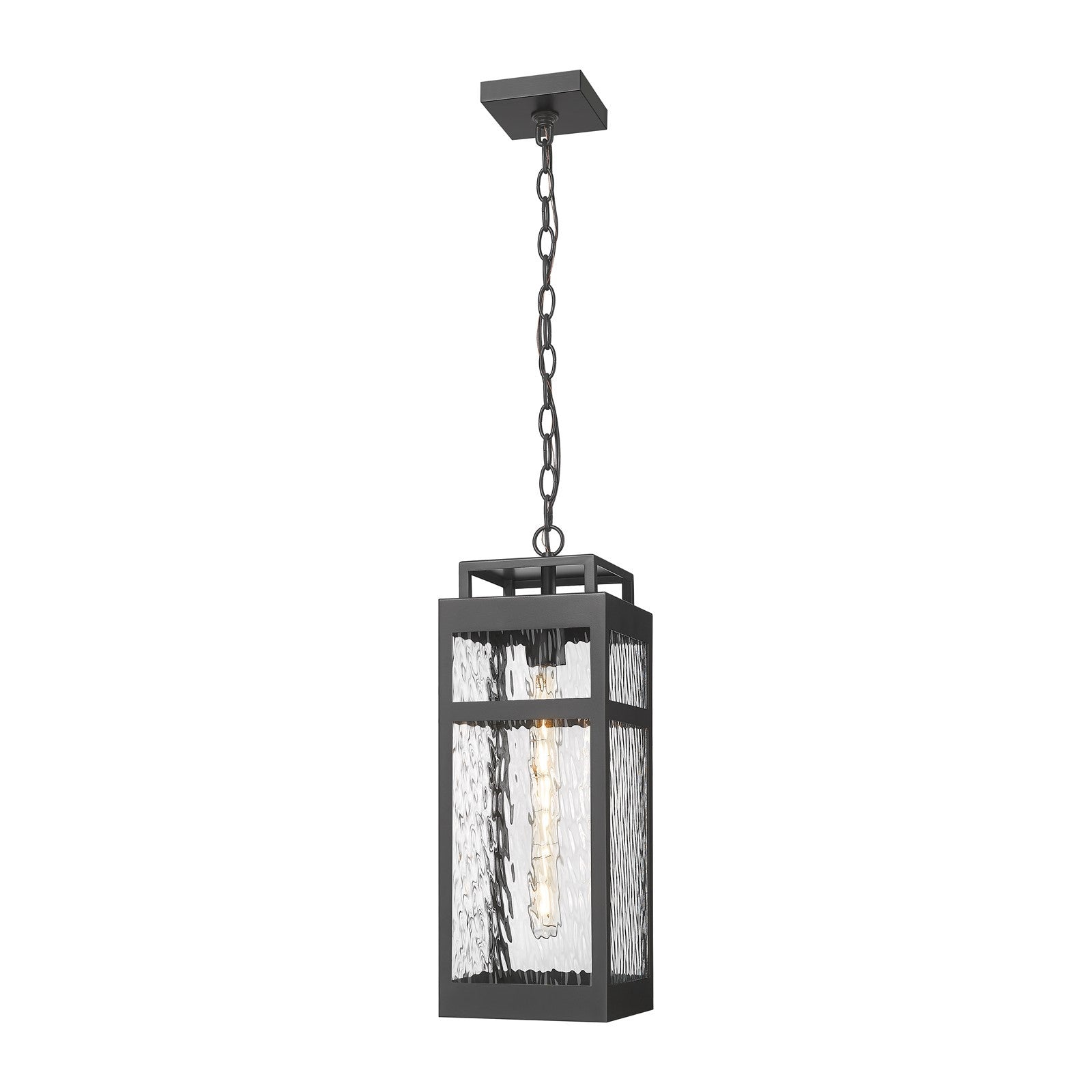Innovations Ridgeway 7in 1-Light Pendant | Contemporary Matte Black Aluminum and Water Glass | Covered Patios & Entryways | Model 9953-1H-BK-20-WG