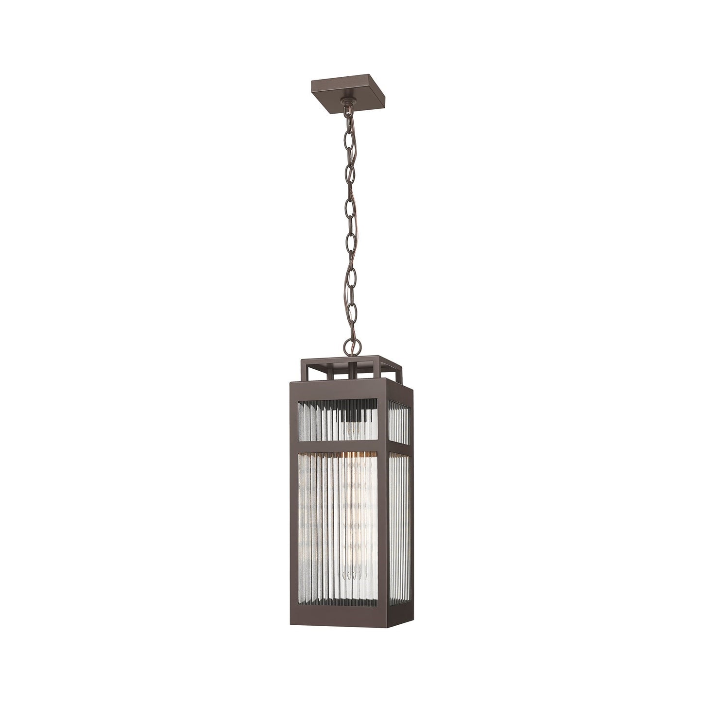 Innovations Ridgeway 7in 1-Light Pendant | Contemporary Bronze Aluminum and Striped Clear Glass | Covered Patios & Entryways | Model 9953-1H-BZ-20-SCL