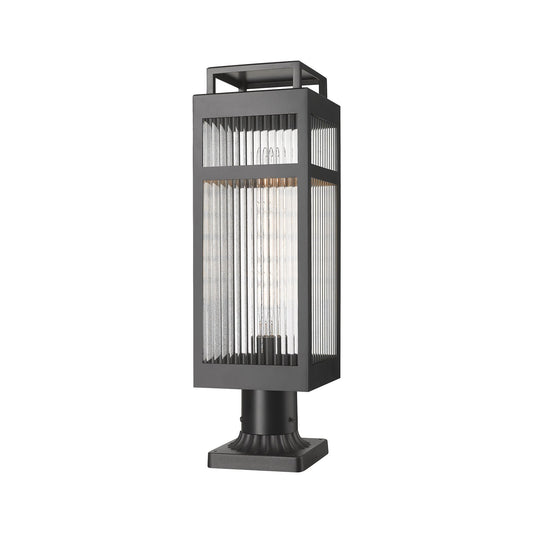Innovations Ridgeway 7in 1-Light Post Lantern | Matte Black Aluminum and Striped Clear Glass | Pathway & Garden | Model 9953-1PLT-BK-20-SCL