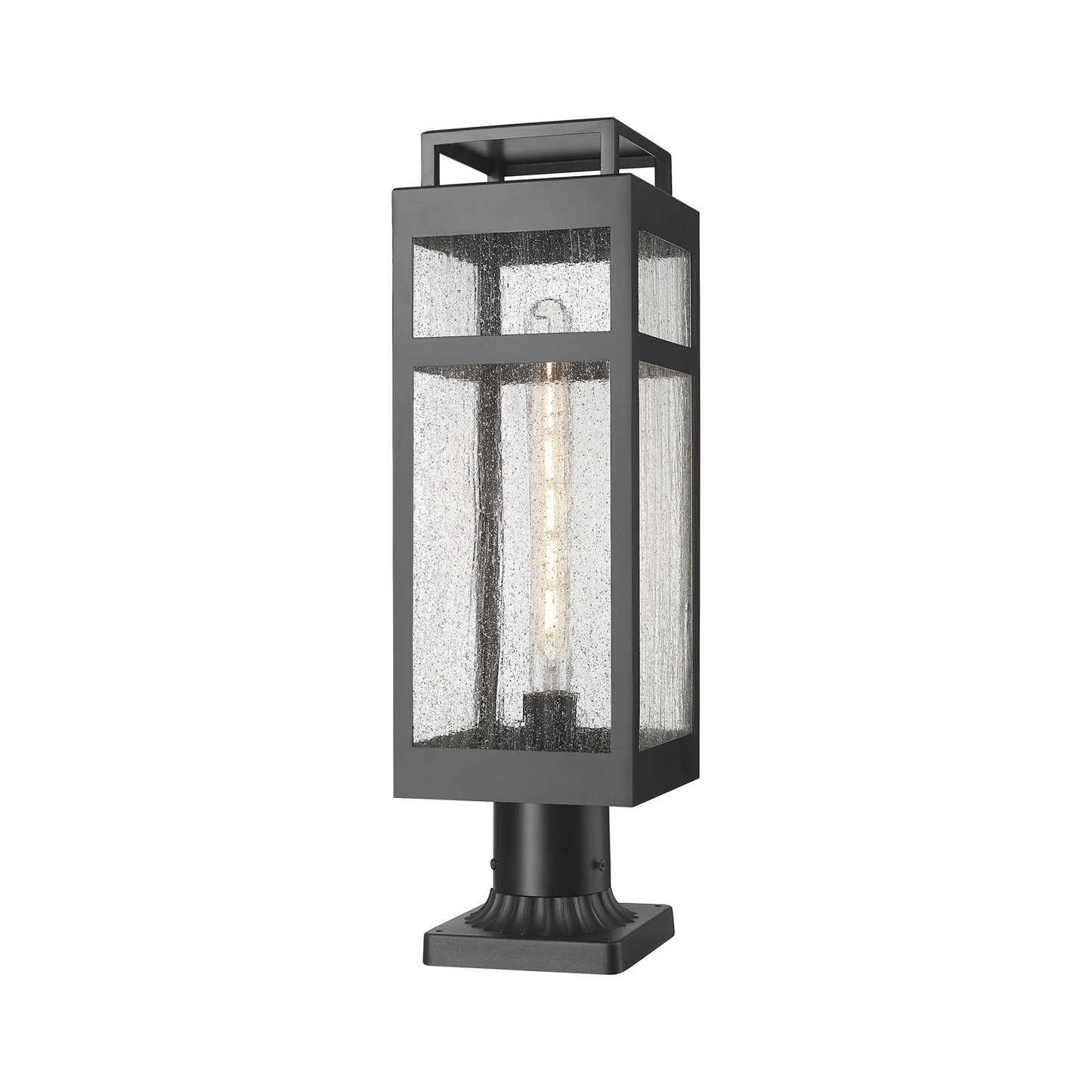 Innovations Ridgeway 7in 1-Light Post Lantern | Matte Black Aluminum and Seedy Glass | Pathway & Garden | Model 9953-1PLT-BK-20-SDY