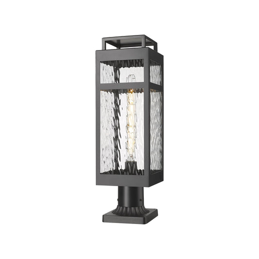 Innovations Ridgeway 7in 1-Light Post Lantern | Contemporary Matte Black Aluminum and Water Glass | Outdoor Pathway & Entryway | Model 9953-1PLT-BK-20-WG