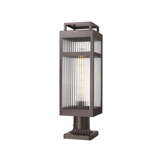 Innovations Ridgeway 7in 1-Light Post Lantern | Contemporary Bronze Aluminum and Striped Clear Glass | Outdoor Pathway & | Model 9953-1PLT-BZ-20-SCL