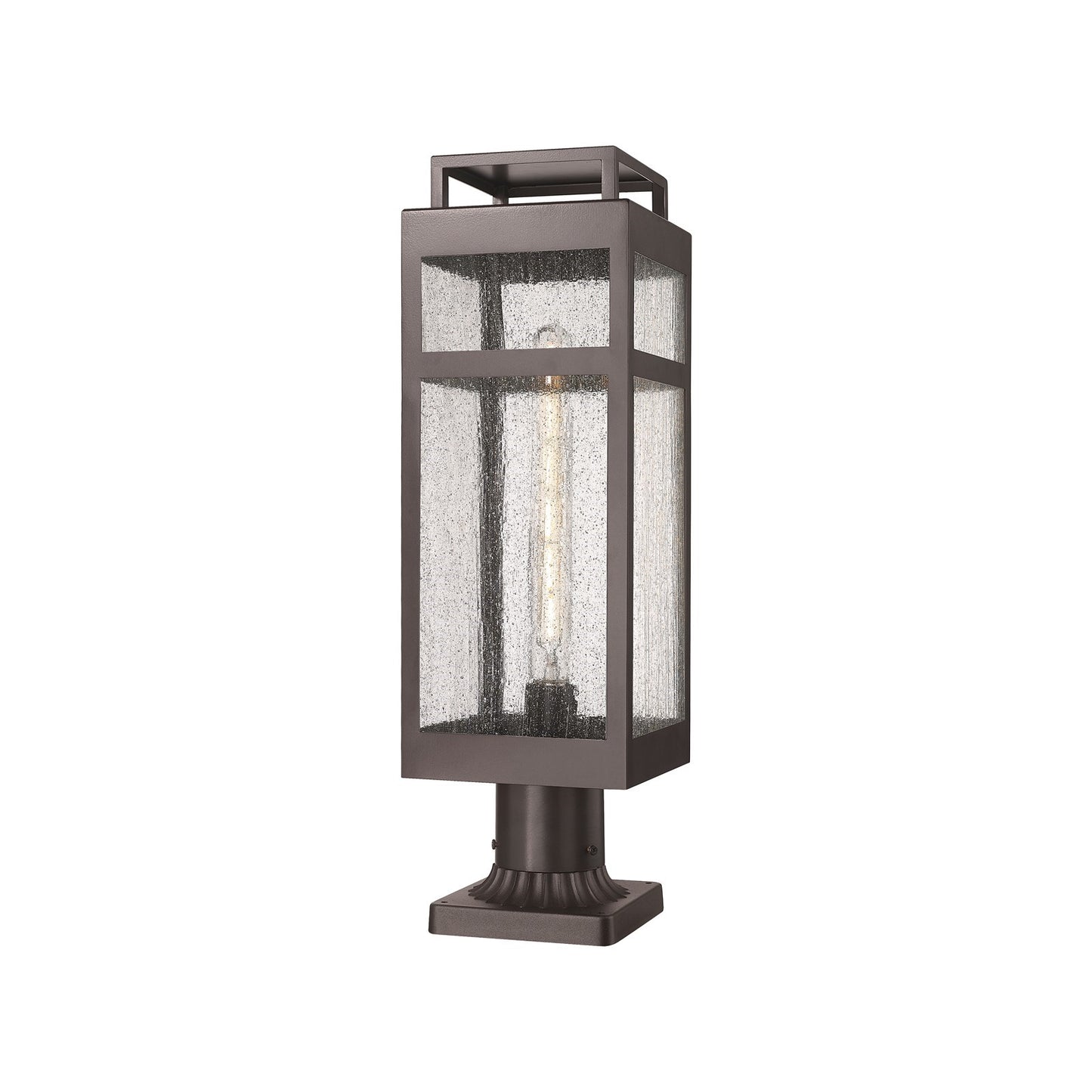Innovations Ridgeway 7in 1-Light Post Lantern | Contemporary Bronze Aluminum and Seedy Glass | Outdoor Pathway & Entryway | Model 9953-1PLT-BZ-20-SDY
