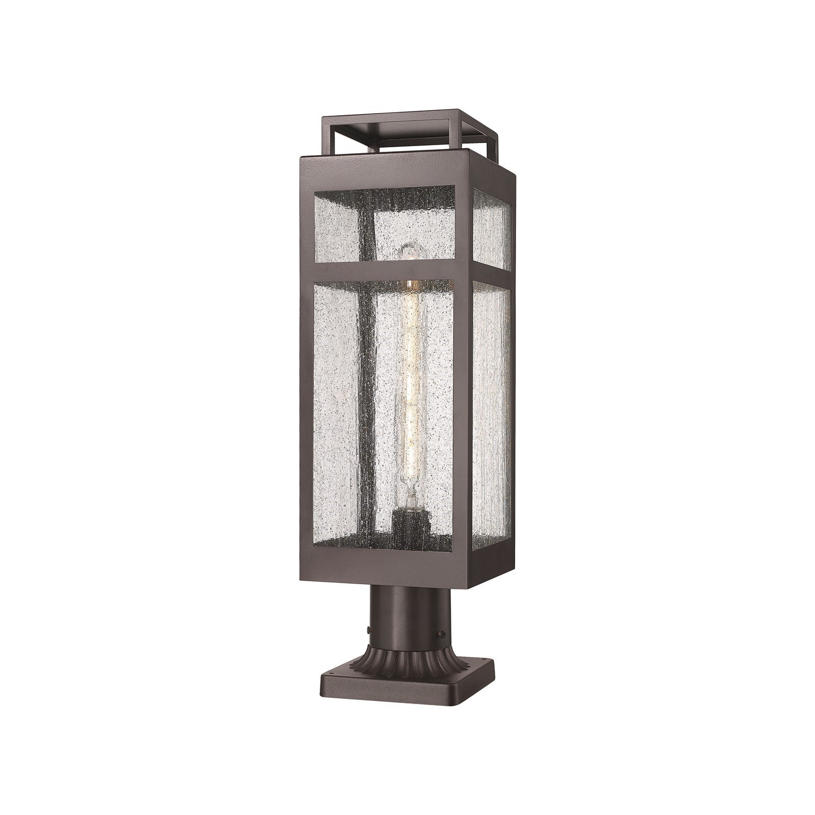Innovations Ridgeway 7in 1-Light Post Lantern | Contemporary Bronze Aluminum and Seedy Glass | Outdoor Pathway & Entryway | Model 9953-1PLT-BZ-20-SDY