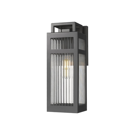 Innovations Ridgeway 4.5in 1-Light Wall Sconce | Modern Matte Black Aluminum and Striped Clear Glass | Covered Patios & | Model 9953-1W-BK-13-SCL