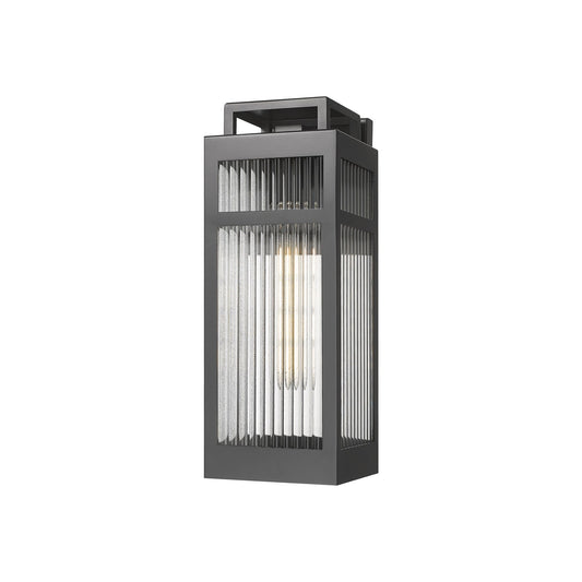 Innovations Ridgeway 5.5in 1-Light Wall Sconce | Modern Matte Black Aluminum and Striped Clear Glass | Covered Patios & | Model 9953-1W-BK-15-SCL