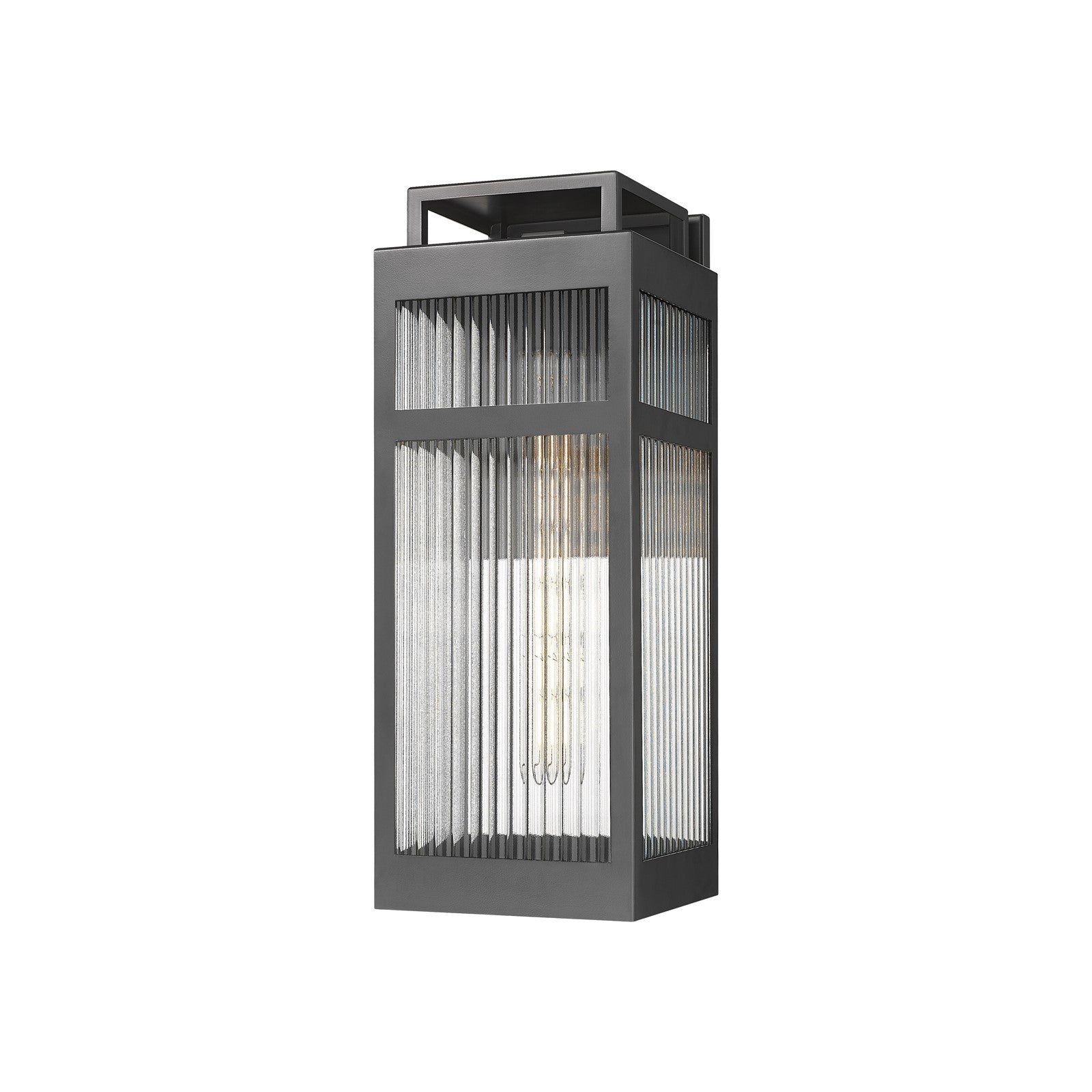 Innovations Ridgeway 18in 1-Light Wall Sconce | Modern Matte Black Aluminum and Striped Clear Glass | Covered Patios & Entryways | Model 9953-1W-BK-18-SCL
