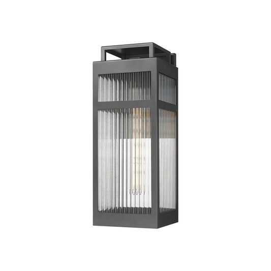 Innovations Ridgeway 18in 1-Light Wall Sconce | Modern Matte Black Aluminum and Striped Clear Glass | Covered Patios & Entryways | Model 9953-1W-BK-18-SCL
