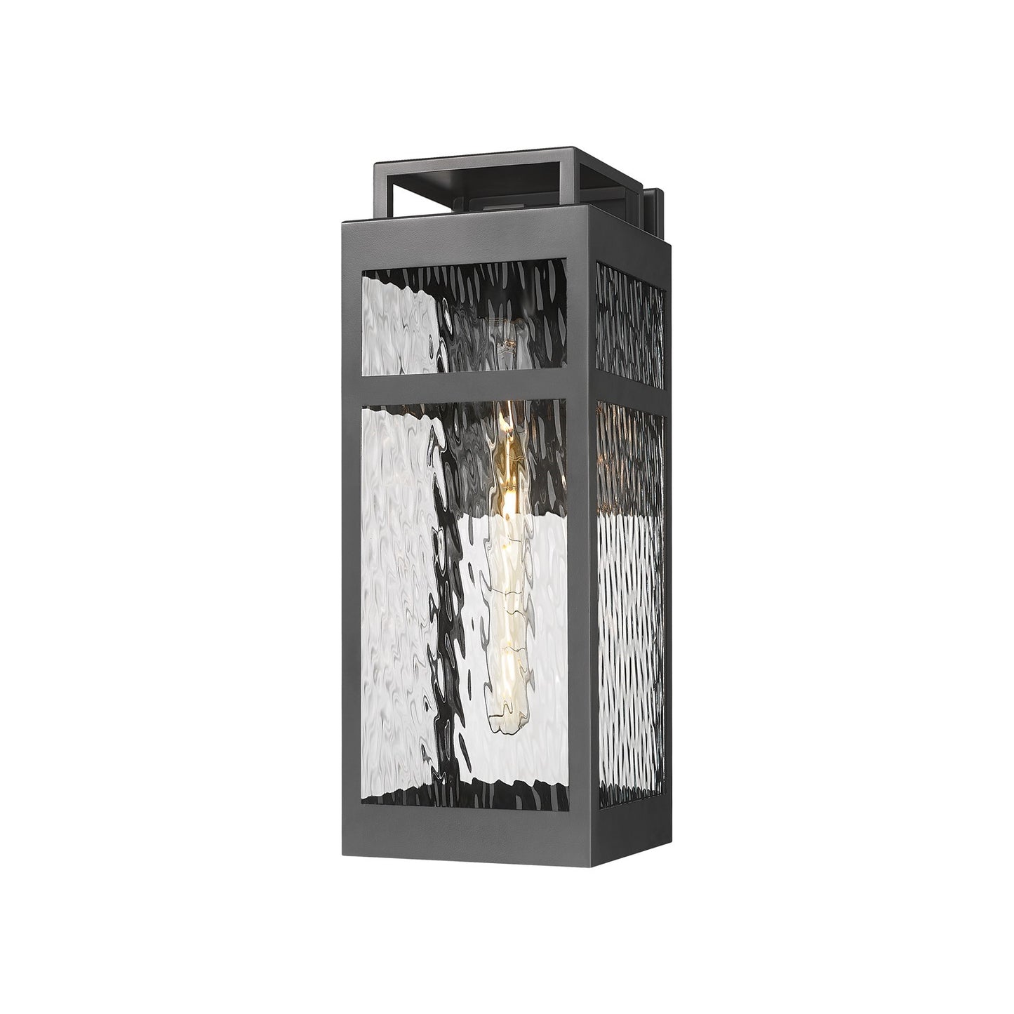 Innovations Ridgeway 18in 1-Light Outdoor Wall Sconce | Modern Matte Black Aluminum and Water Glass | Covered Patio & Entryway | Model 9953-1W-BK-18-WG