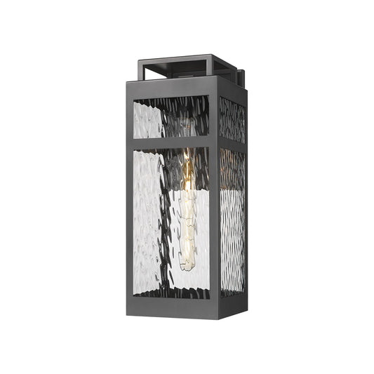 Innovations Ridgeway 18in 1-Light Outdoor Wall Sconce | Modern Matte Black Aluminum and Water Glass | Covered Patio & Entryway | Model 9953-1W-BK-18-WG