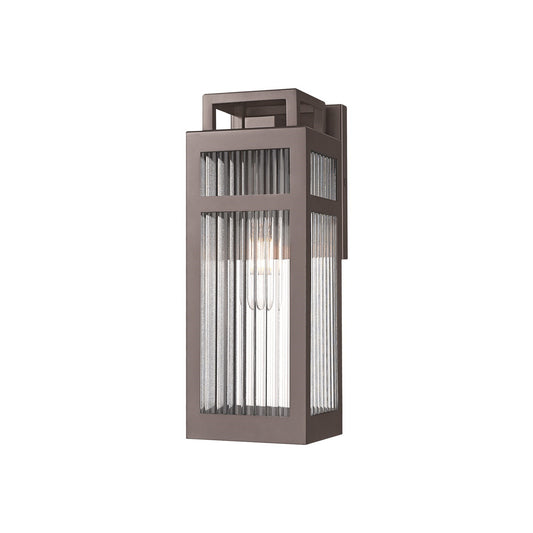 Innovations Ridgeway 12.5in 1-Light Outdoor Wall Sconce | Modern Bronze Aluminum and Striped Clear Glass | Covered Patio & | Model 9953-1W-BZ-13-SCL
