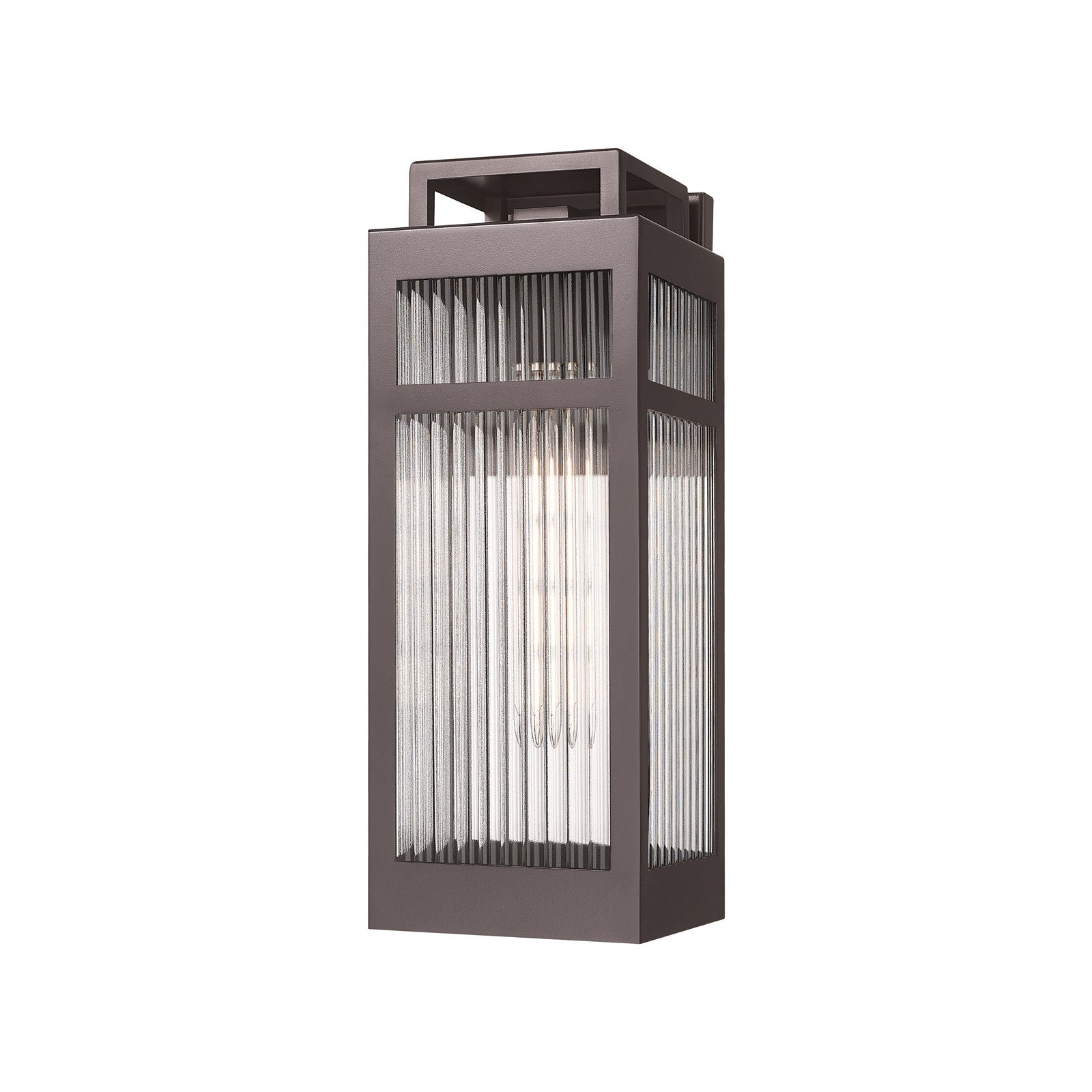 Innovations Ridgeway 15in 1-Light Outdoor Wall Sconce | Modern Bronze Aluminum and Striped Clear Glass | Covered Patio & | Model 9953-1W-BZ-15-SCL