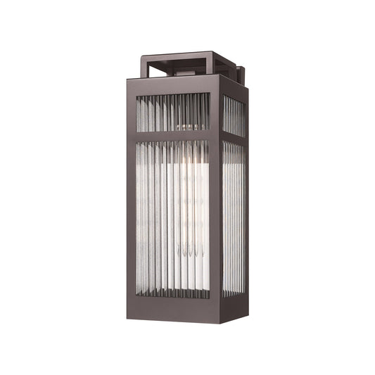 Innovations Ridgeway 15in 1-Light Outdoor Wall Sconce | Modern Bronze Aluminum and Striped Clear Glass | Covered Patio & | Model 9953-1W-BZ-15-SCL