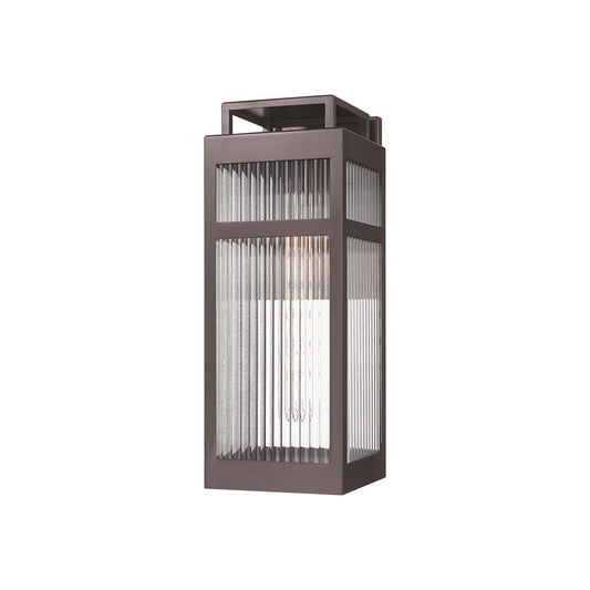 Innovations Ridgeway 18in 1-Light Outdoor Wall Sconce | Modern Bronze Aluminum and Striped Clear Glass | Covered Patio & | Model 9953-1W-BZ-18-SCL