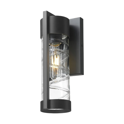 Innovations Stratford 4.75in 1-Light Wall Sconce | Modern Matte Black Aluminum and Deco Swirl Glass | Covered Patio & Entryway | Model 9954-1W-BK-10-DE