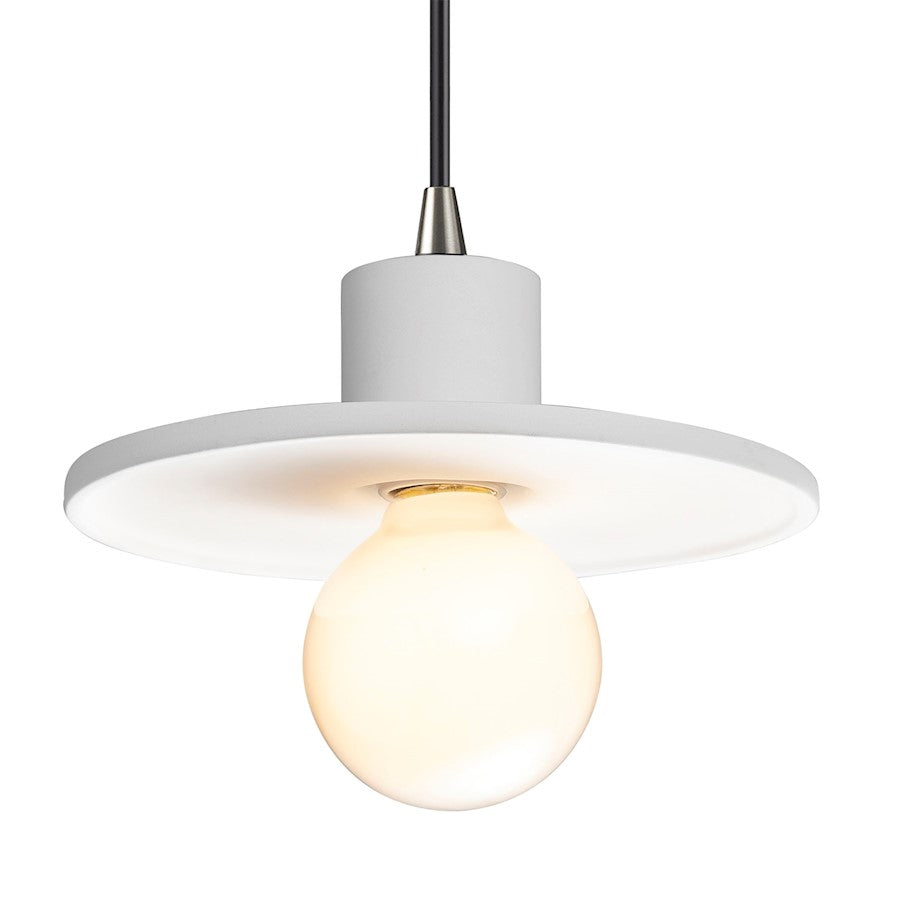 Justice Design Radiance 1Lt Saucer Pendant, WH/NK - CER-6325-WHT-NCKL-BKCD