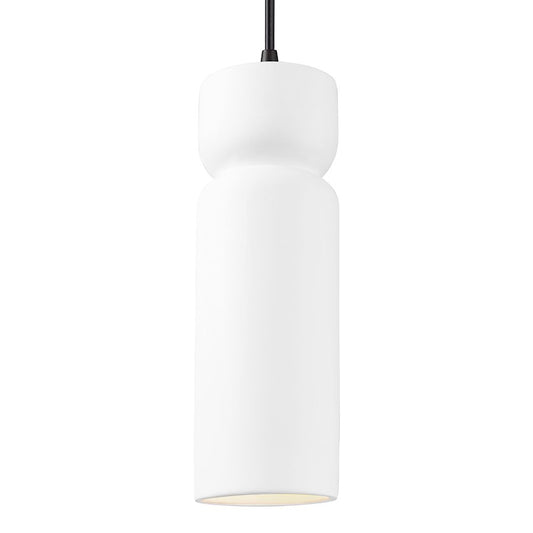 Justice Design Radiance 1Lt Tall Hourglass Pendant, W/B - CER-6510-WHT-MBLK-BKCD