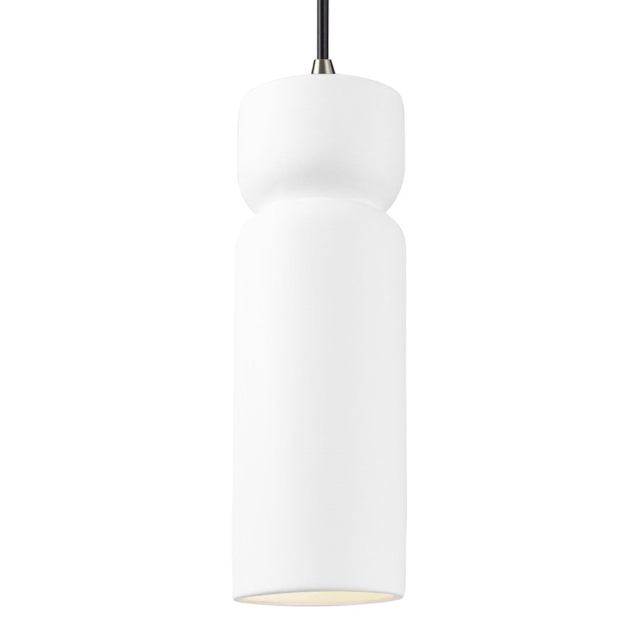 Justice Design Radiance 1Lt Tall Hourglass Pendant, W/N - CER-6510-WHT-NCKL-BKCD