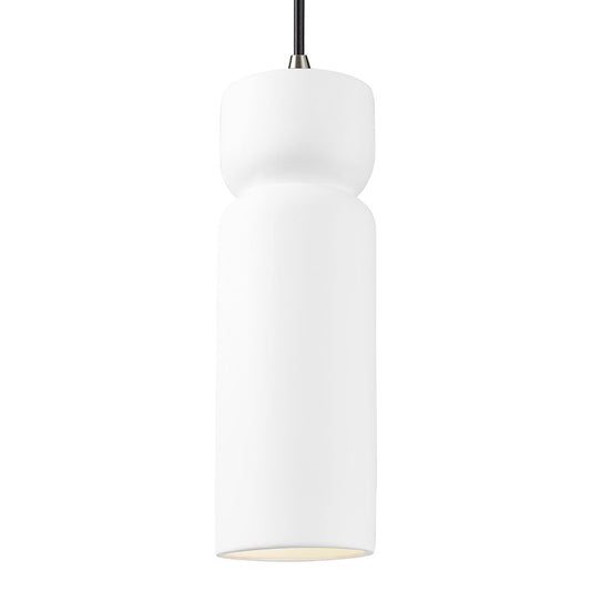 Justice Design Radiance 1Lt Tall Hourglass Pendant, W/N - CER-6510-WHT-NCKL-BKCD