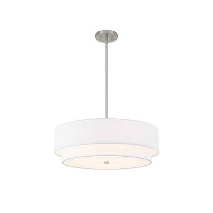 Justice Textile Classic 5Lt Drum Pendant, Nickel/White - FAB-9776-WHTE-NCKL