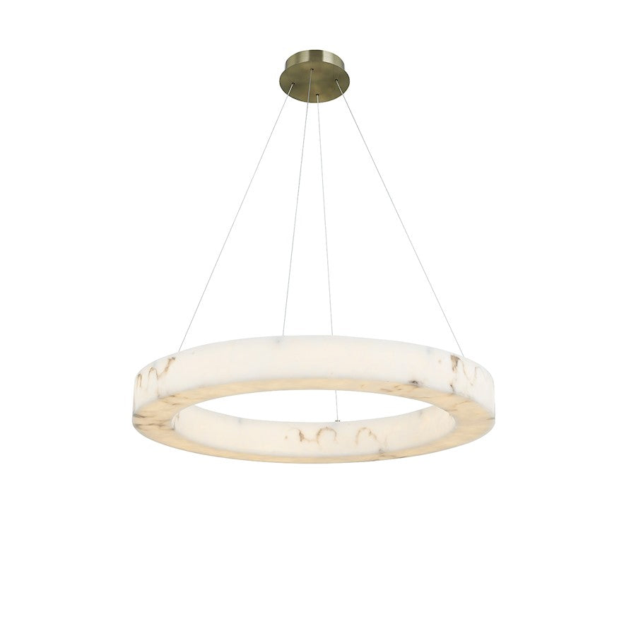 Justice LumenAria Medley LED 32" Ring Pendant, BR/Faux Alabaster - FAL-8223-BRSS