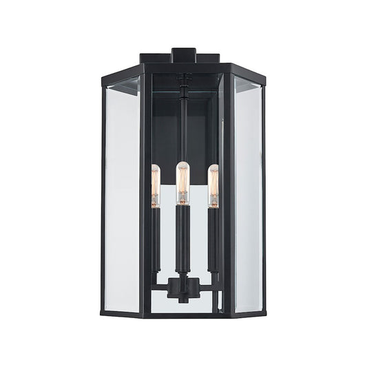 Justice Fusion Edgeworth 3Lt Rec Outdoor Sconce, BK/Clear - FSN-7674W-CLER-MBLK