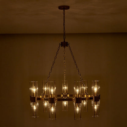 Kalco Lighting Duet 18 Light Chandelier, Vintage Brass