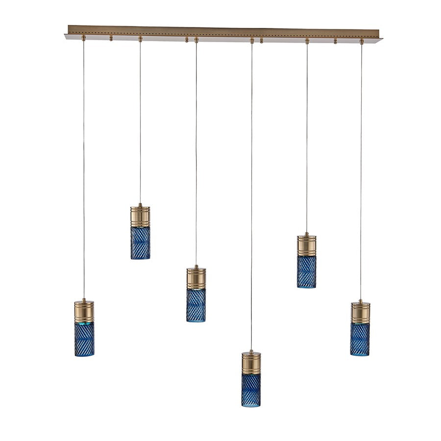 Kalco Lighting Kiriko 6 Light Linear Pendant, Winter Brass