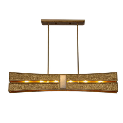 Kalco Dos 6 Light Linear Pendant, Rustic Gold and Brushed Gold
