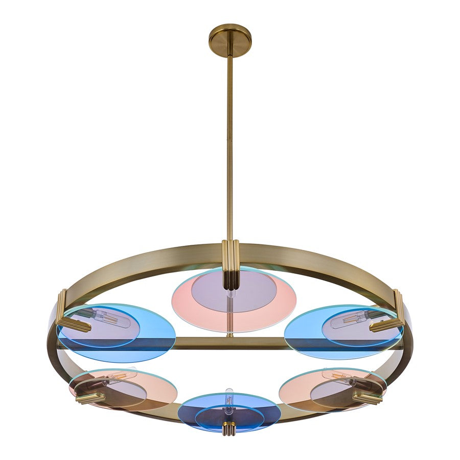 Kalco Lighting Optics 6 Light Chandelier, Winter Brass