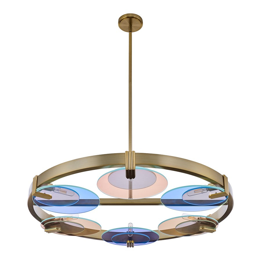 Kalco Lighting Optics 6 Light Chandelier, Winter Brass