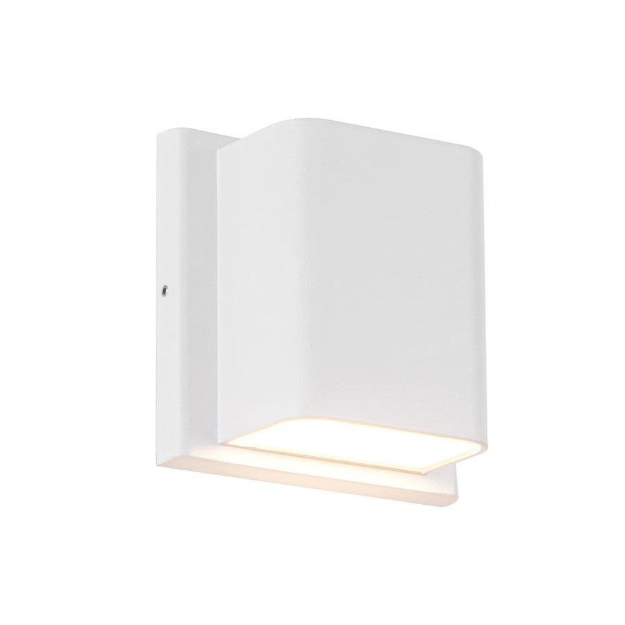 Kuzco Tolan 4in LED Wall Sconce | Modern White Aluminum and Clear Glass | Indoor & Covered Outdoor | 750lm 3CCT 90CRI | Model AT48403-WH-UNV-3CCT
